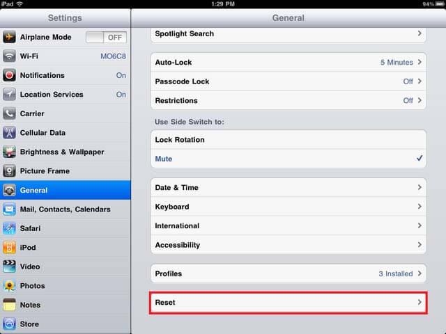 reset iPad to factory settings